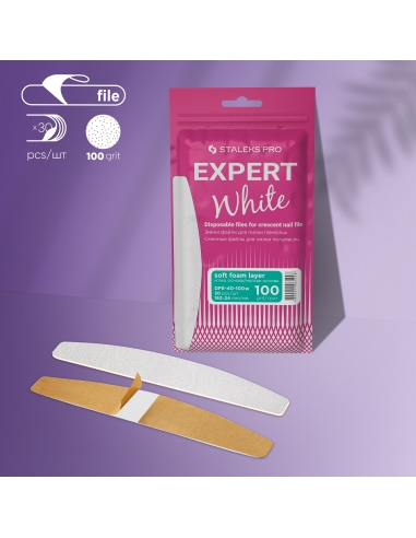 White disposable files for crescent nail file (soft base) Staleks Pro Expert 40, 100 grit (30 pcs)-DFE-40-100w