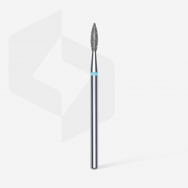 Diamond nail drill bit, pointed “flame”, blue, head diameter 2.1 mm/ working part 8 mm