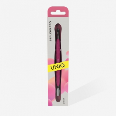 Manicure pusher Gummy with silicone handle UNIQ 10 TYPE 4.2 (rounded narrow pusher and bent blade)- PQ-10/4.2