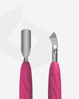 Manicure pusher Gummy with silicone handle UNIQ 10 TYPE 4.2 (rounded narrow pusher and bent blade)- PQ-10/4.2
